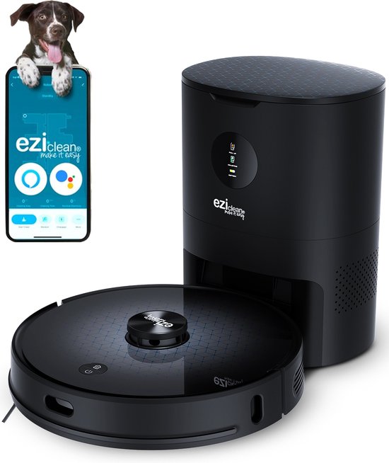 Eziclean Aqua Connect x1200 – Dweilrobot – Robotstofzuiger Met Dweilfunctie – Automatisch Leegmaken – Spraakbesturing – 300 min Autonomie - 300m² - HEPA 13 Filter