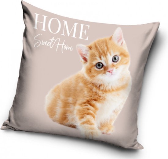 Kitten - Home sweet home - sierkussensloop - 40 x 40 cm - crème