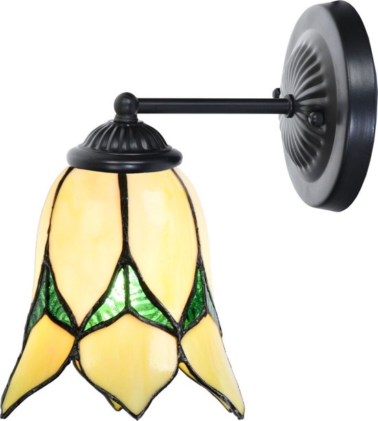 Art Deco Trade - Tiffany wandlamp zwart met Lovely Flower Yellow