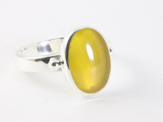 Hoogglans zilveren ring met gele agaat - maat 16