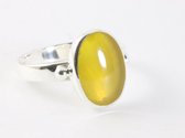 Hoogglans zilveren ring met gele agaat - maat 19