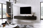 Furniture Square - Meuble TV DIAMOND - Zwart Mat - 240cm (2x120cm) - Meuble TV Suspendu