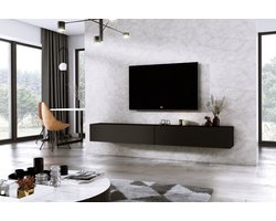 Meubel Square - TV meubel DIAMOND - Mat Zwart - 240cm (2x120cm) - Hangend TV Kast