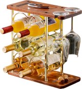 Nezr® Wijnrek - Luxe Design - Wijnrek Hout - Wijnrek Metaal - Wijnglashouder - Wijnfleshouder - Goud