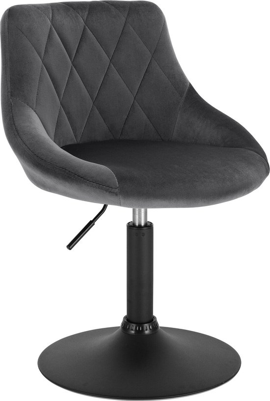Kamyra® Barstoel met Rugleuning - Barstoelen, Eetkamerstoel, Stoel, Bureaustoel - Velvet & Metaal - Donkergrijs