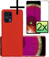 Hoes Geschikt voor OPPO Find X5 Hoesje Cover Siliconen Back Case Hoes Met 2x Screenprotector - Rood