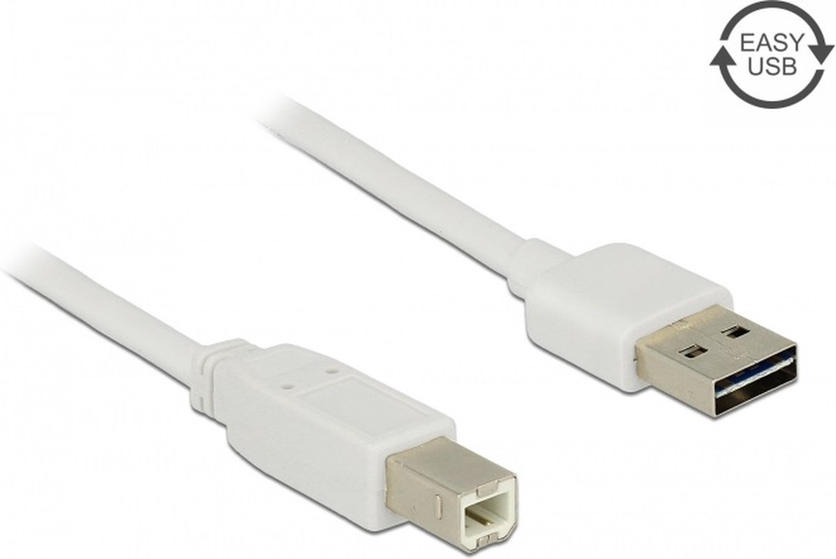 Easy-USB-A naar USB-B kabel - USB2.0 - tot 2A / wit - 2 meter
