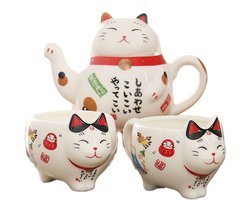 Winkrs | Lucky Cat Theeset | Theekan / Theepot Aardewerk , Theekopjes, Theezeef . Japan