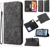 Telefoonhoesje voor Apple iPhone 14 Plus | Hoogwaardig PU Leren Bookcase | Lederen Wallet Case | Pasjeshouder | Bloemen Patroon | Zwart
