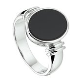 Schitterende Zilveren Ovalen Zegel Ring 22.25 mm. (maat 70) Zwarte Onyx model 266