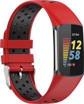 By Qubix - Geschikt voor Fitbit Charge 5 - Fitbit Charge 6 Sportbandje met gesp - Rood - zwart - Tweekleurig - Maat: L - Smartwatch Band - Horlogeband - Polsband