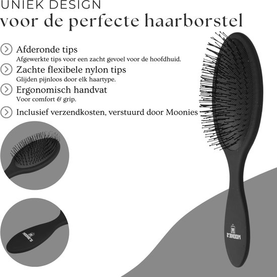 MOONIE'S® Anti Klit Haarborstel - Rond - Zwart