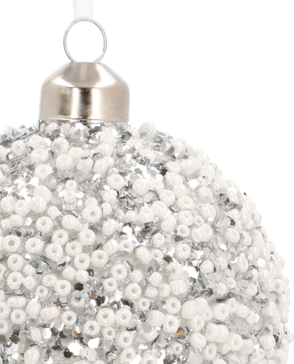 Boule de Noël en Verres de luxe d'Oneiro perles Witte 8 cm Boule
