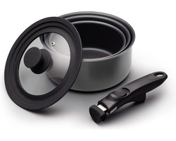 KitchenCraft MasterClass Smart Space met Antiaanbaklaag Inductie-Veilig Pannen met Verwijderbare Handvat en Universele Deksel