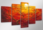 Schilderij Zonsondergang Rood 5-luik - 160 x 80 cm - Incusief ophanghaakjes