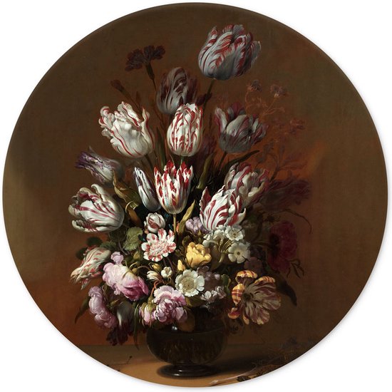 Wandcirkel Stilleven met bloemen van Abraham Mignon 60 cm - rond schilderij - muurcirkel