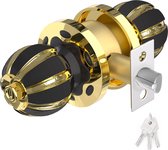 J&D Privacy deurknop, zinklegering, pompoenvorm, voordeur, knop, omkeerbaar, binnen, deurknop met slot en sleutels, voor slaapkamer, badkamer, goud