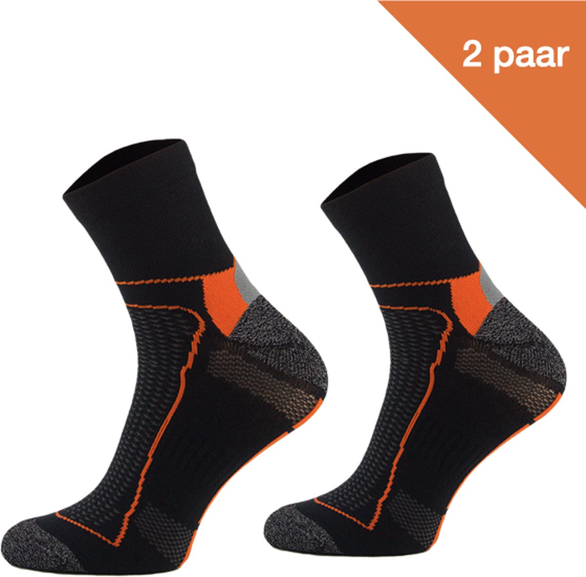 Comodo Fietssokken Polyester BIK1 - Zwart/Oranje - 2 paar - Maat 39-42