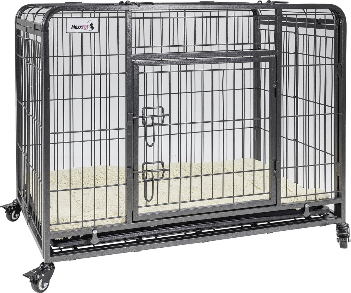 MaxxPet Hondenbench - Bench - Bench voor honden - Hondenbench Opvouwbaar - Incl. Plaid - Verrijdbaar - 125 x 76 x 81 cm