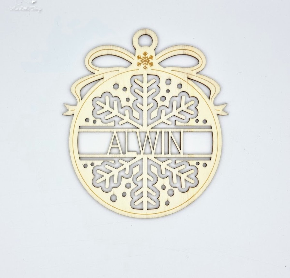 [Nice Little Things] - Maxi Kerst Ornament - Met naam - Multiplex - Sneeuwvlokje
