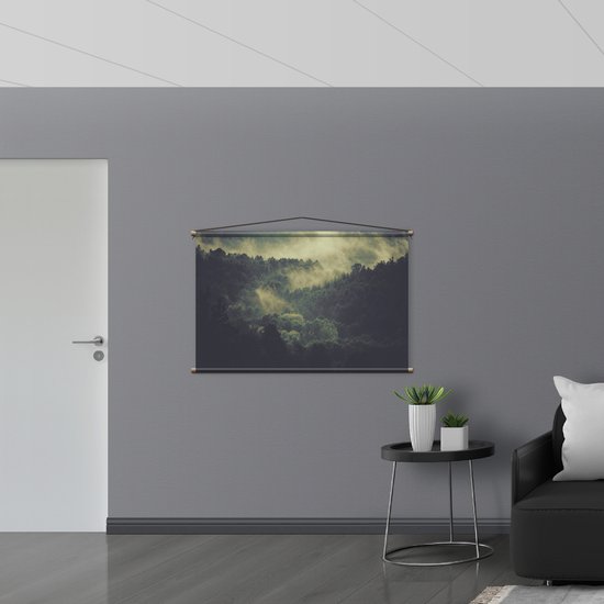 WallClassics - Affiche Textile - Brume Au-Dessus Des Arbres - 120x80 cm Photo sur Textile