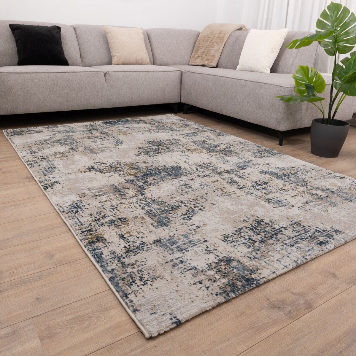 Tapis Beige avec Or Tapis Poils Ras Koho Abstract Reality - 80x150cm -  Moderne - Salon