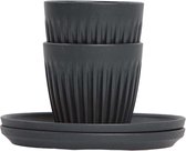 HuskeeCup - Espresso Set de 2 Tasses à Café + 2 Soucoupes - Charbon