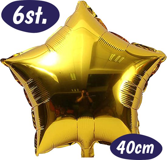 Folie Ballonnen Sterren - Verjaardag Decoratie - Feest Pakket – Happy Birthday Versiering – Feestversiering – Gouden Ster Ballon - 50 Jaar – Kinderfeestje - Sterretjes - Inclusief Opblaasrietje – 6 Stuks - Goud