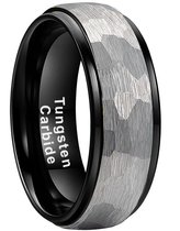 Wolfraam Ring Heren Zwart met Gehamerd Staal - Tungsten Ring - Zeer Zwaar - Ringen Mannen - Schoencadeautjes Sinterklaas Jongen - Cadeaus Mannen