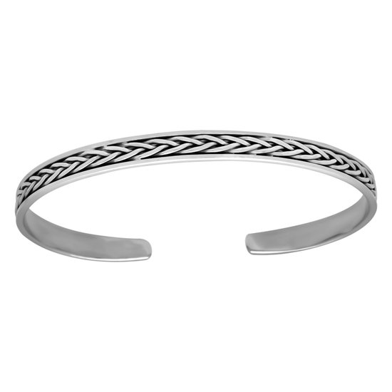 Zilveren armband vrouw | Zilveren bangle armband met gevlochten banden