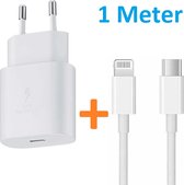 Bedrade oplader - 25W - 1 meter - Geschikt voor: Lightning kabel naar USB-C Male Geschikt voor: Apple iPhone 11/12/13/14/15 X XS XR PRO MAX & iPad - Wit