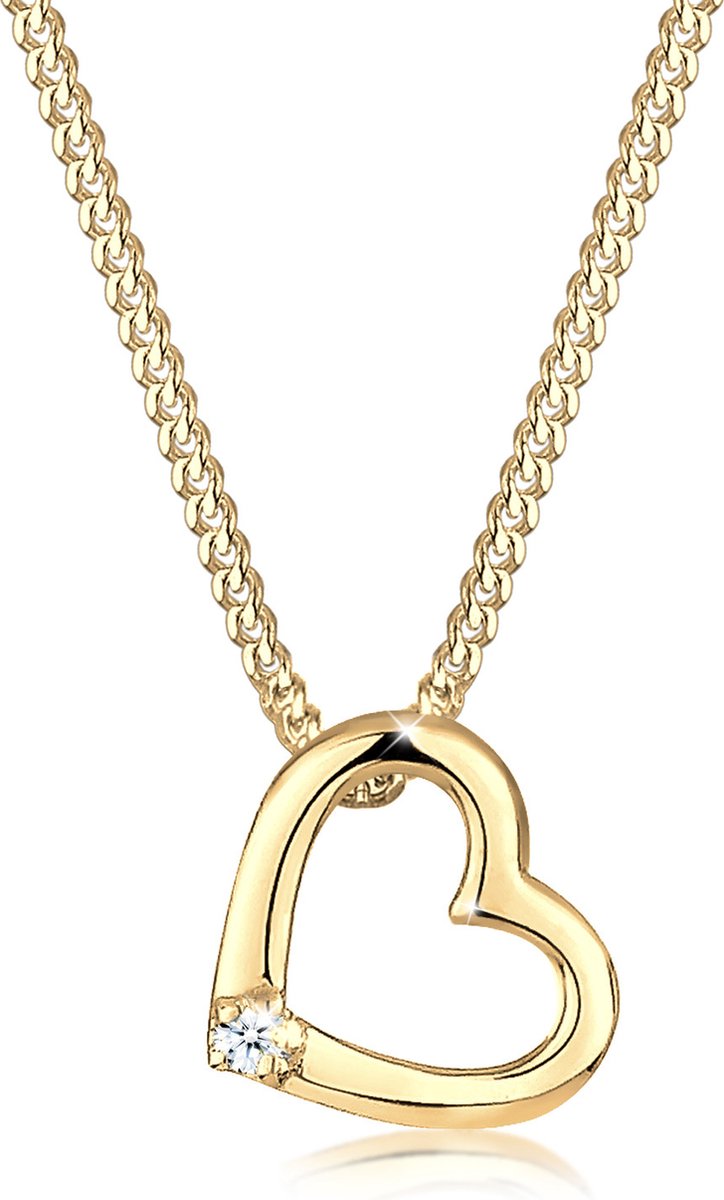 Elli PREMIUM - Halsketting - Dames Hart Hanger Liefde Fijn met Diamant (0.015 ct.) in 925 Sterling Zilver - Dames