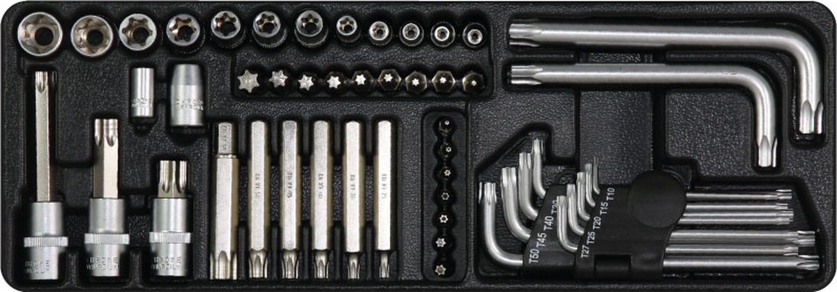 George Tools gereedschapset voor gereedschapswagen, gereedschapstrolley, gereedschapskoffer of gereedschapskar - Torx doppenset 52-delig