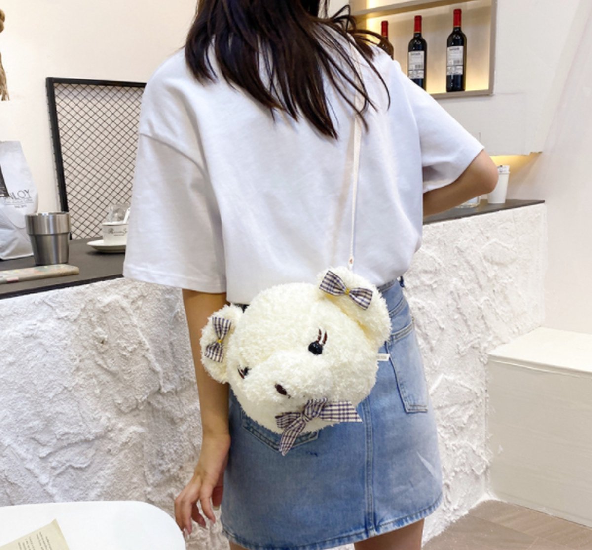 Kindertas - Cadeau kind - Crossbody tas beer -Meisjes Schoudertas beer - beren tas - Tas Teddybeer - Kinder portemonnee - Telefoontasje - Dreumes peuter kleuter - Wit