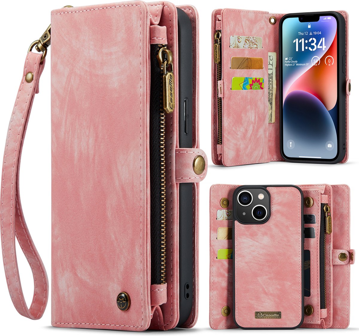 Caseme Geschikt Voor iPhone 14 Plus hoesje - Vintage Portemonnee Roze