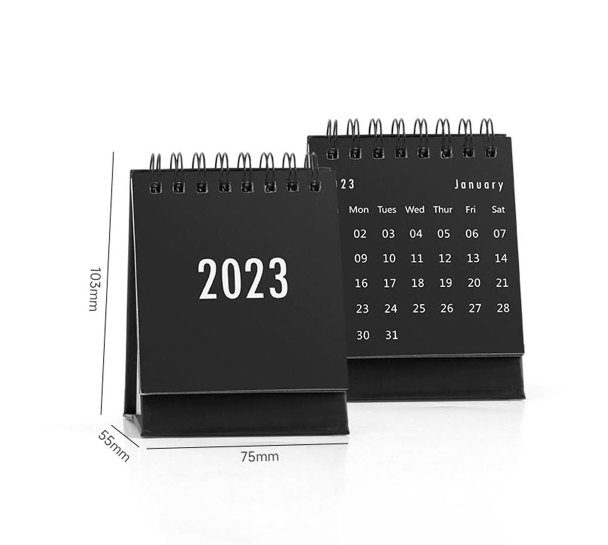 Zwarte Kleine Bureaukalender 2023 - Tafelkalender 2023 - Kalender 2023