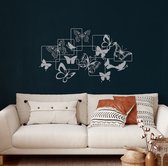 Wanddecoratie |Zwerm Vlinders / Flock of Butterflies| Metal - Wall Art | Muurdecoratie | Woonkamer | Buiten Decor |Zilver| 60x35cm