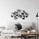 Wanddecoratie |Zwerm Vlinders / Flock of Butterflies| Metal - Wall Art | Muurdecoratie | Woonkamer | Buiten Decor |Zwart| 100x58cm