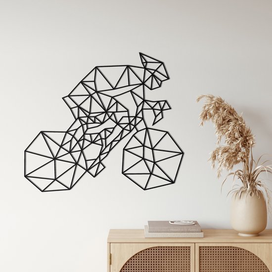 Wanddecoratie |Geometrische Fiets / Geometric Bike| Metal - Wall Art | Muurdecoratie | Woonkamer | Buiten Decor |Zwart| 60x60cm