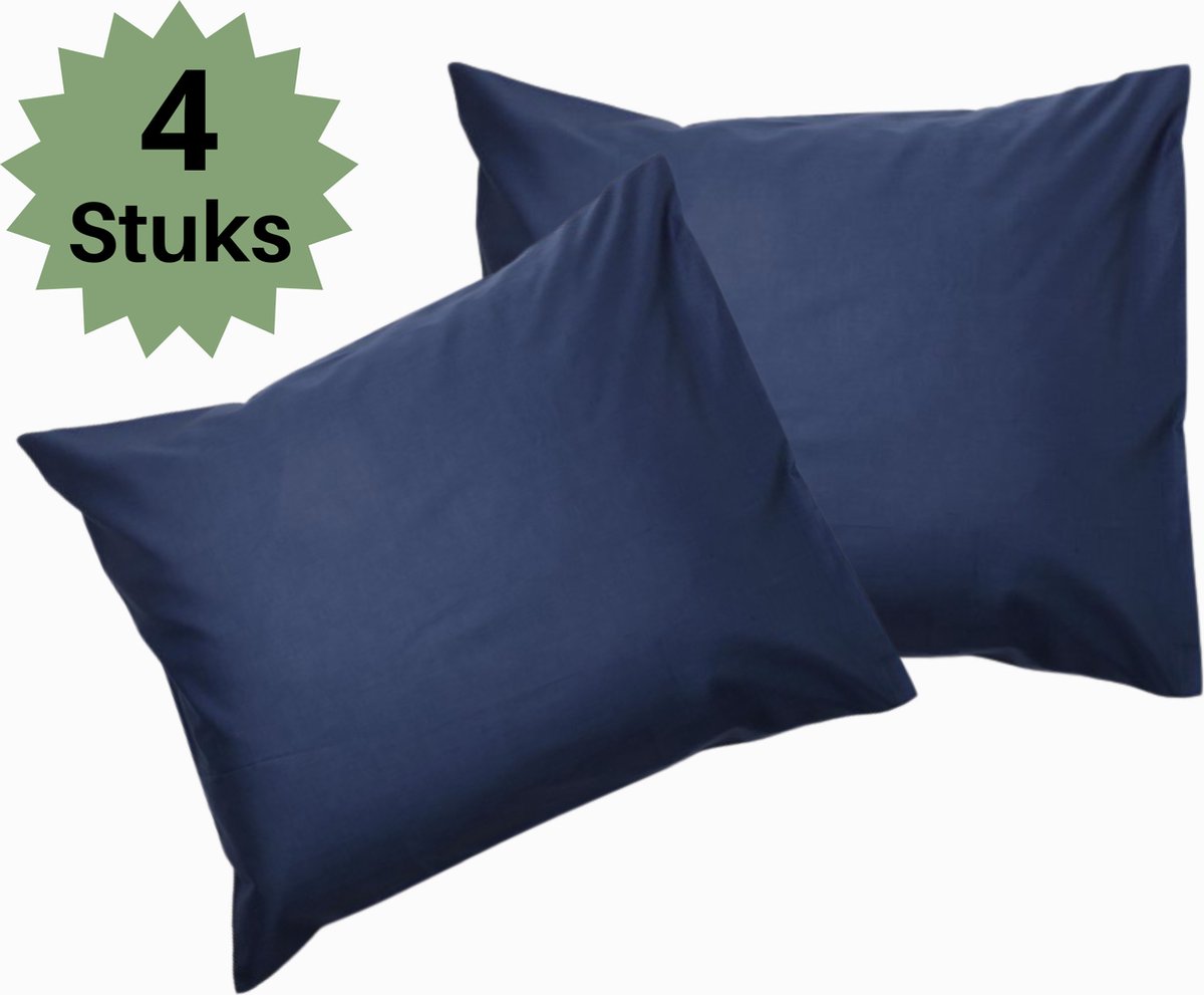 Droomtextiel Hotelkwaliteit Kussenslopen - Navy Blauw - Set van 4 Stuks 60x70cm - 100% Hoogwaardige Katoen