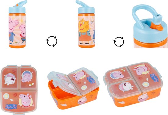 Peppa Pig - Broodtrommel - Lunchbox multi compartimenten - Pop-up drinkbeker - vrij bol.com