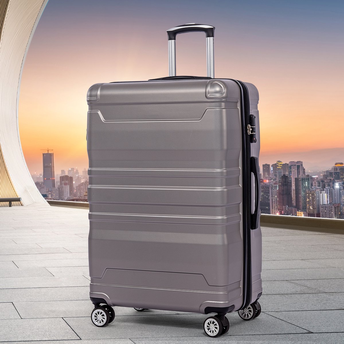 Hard Shell Handbagage -Hardside Expandable Spinner Wheel Bagage koffer met TSA-slot en universeel wiel -afmeting 41x26x65 cm - Warm Grijs