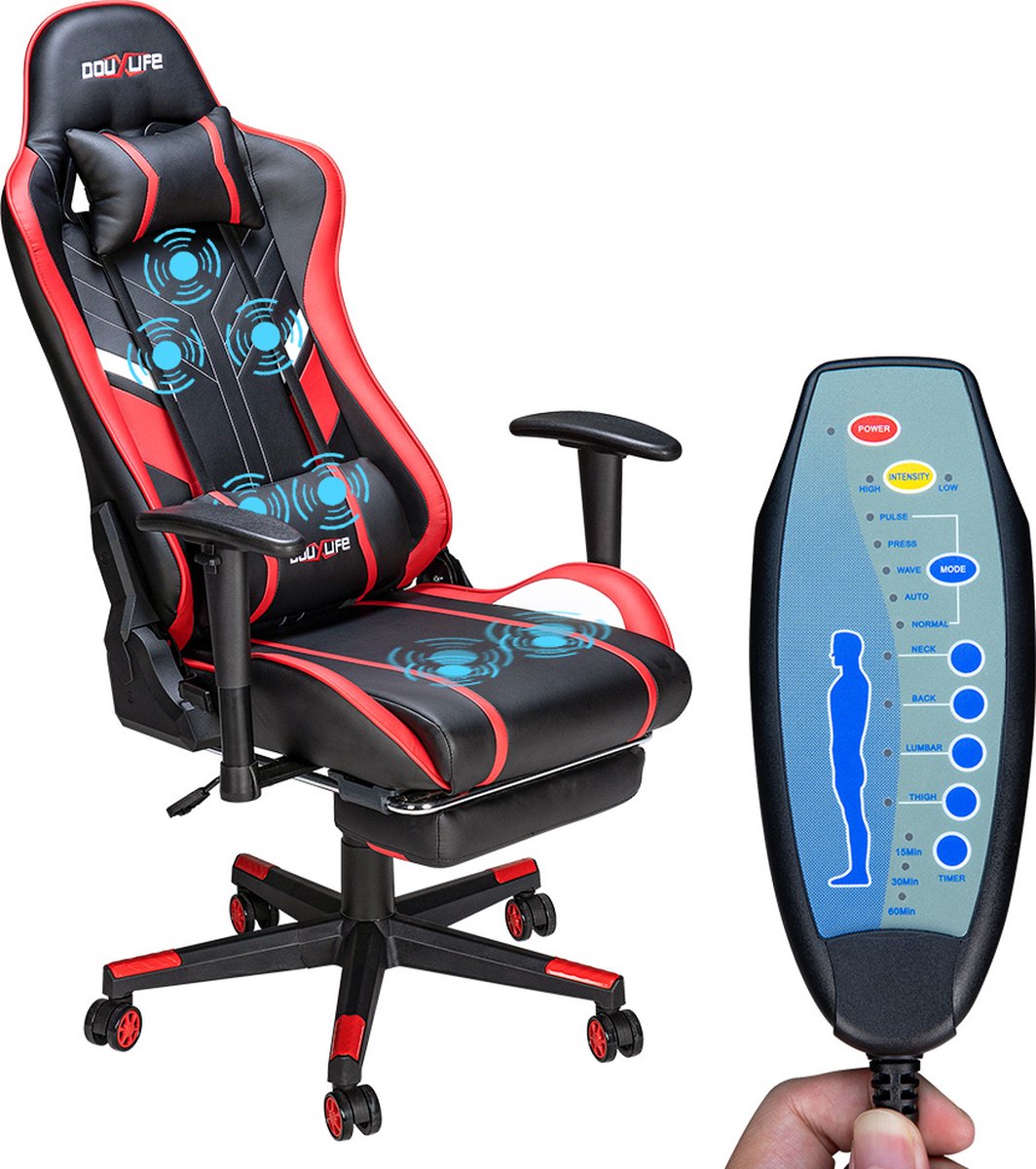 Douxlife Gaming Stuhl, mit 7 Punkt Massage, Fußstütze, Ergonomischer