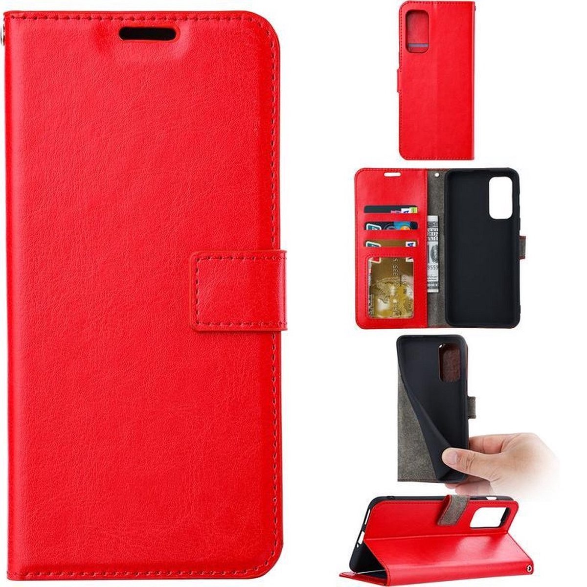 LuxeBass Hoesje geschikt voor Apple iPhone 14 Pro - Boekhoesje met kaartvakken - Rood gsm hoesje - telefoonhoes - telefoonhoesjes