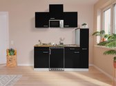 Goedkope keuken 180  cm - complete kleine keuken met apparatuur Luis - Wit/Zwart - elektrische kookplaat  - koelkast        - magnetron - mini keuken - compacte keuken - keukenblok met apparatuur