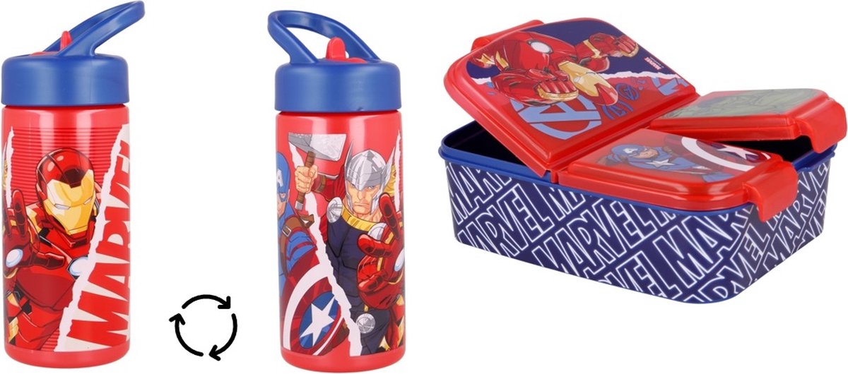 The Avengers - Lunchset - lunchbox - Broodtrommel - multi compartimenten + incl. aluminium drinkbeker van 400ml