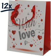 12x Stevige draagtassen LOVE Valentijn liefde (23x18x10)cm zak cadeautasje gift bag verpakking
