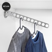 Milano Luxurious verstelbare garderobestang – Kledinghaak inklapbaar – Ruimtebesparende kledingbeugel – Zilver – Kapstok met 10 gaten – 42cm