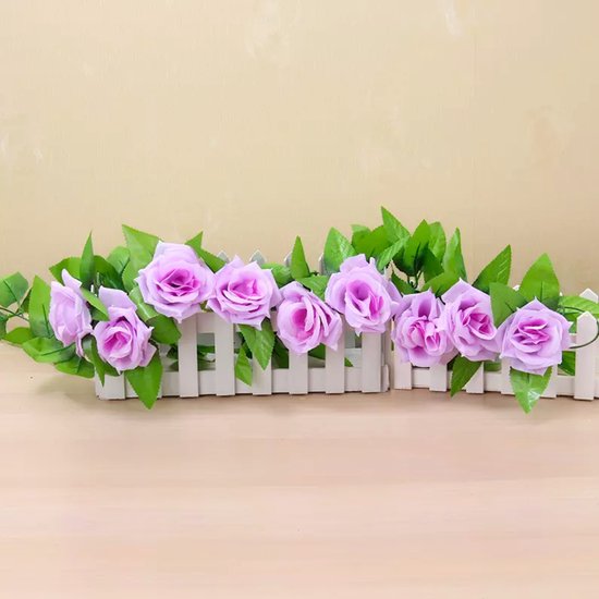 Bloemenslinger met 9 Rozen Paars - Stijlvolle Bloemenstreng voor Decoratie, Fietsmand of Stuur - 240 CM Bloemen - Plastic Kunstbloemen Fiets Slinger