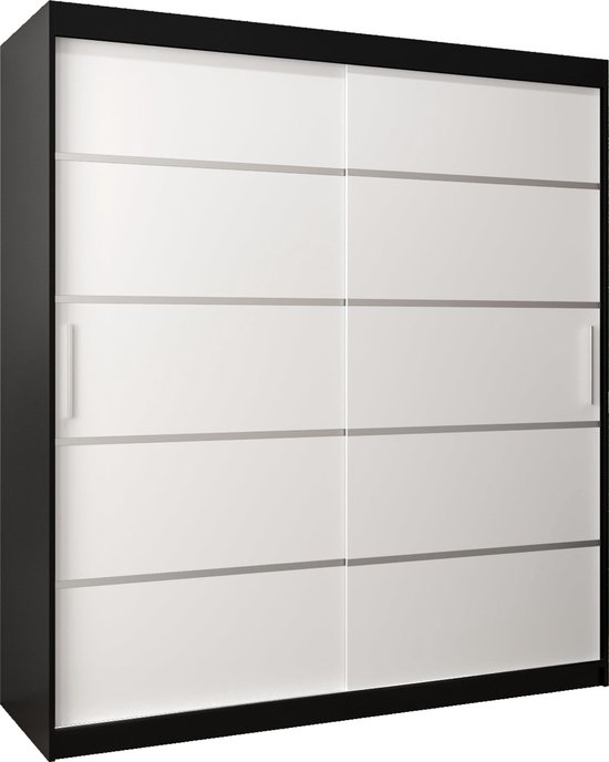 Armoire 2 Portes 2 Tiroirs Monia - Dimensions 180x90x50 Cm, 4 étagères, Finition Anthracite/chêne, Pour Chambre Ou Bureau